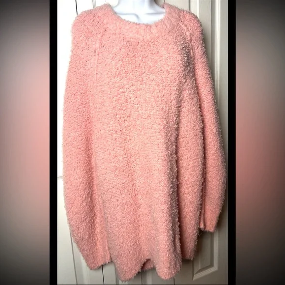 FREE PEOPLE Sweater Teddy Pink Rose Chunky Knit Tunic Pullover Wool $168 Large - Picture 5 of 9